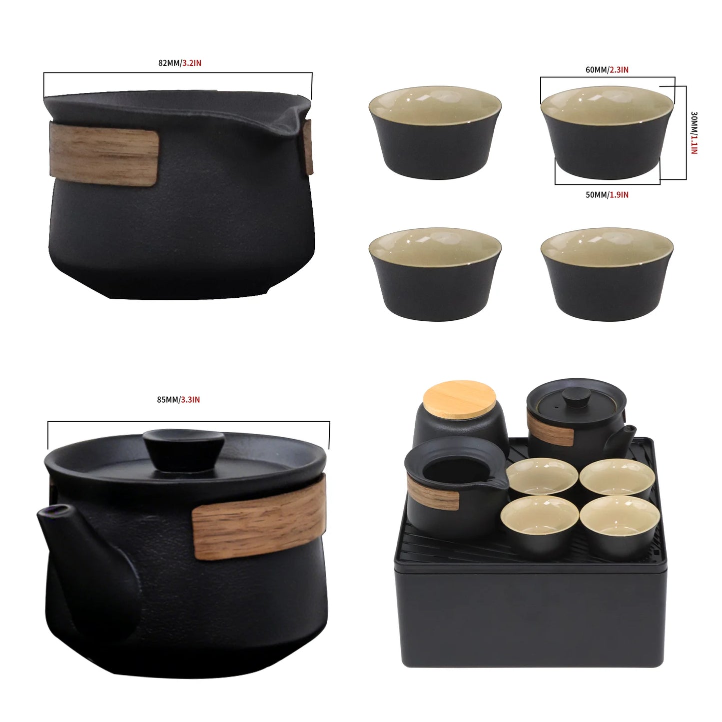 Portable Travel Tea Set For Outdoor Brewing With Four Cups