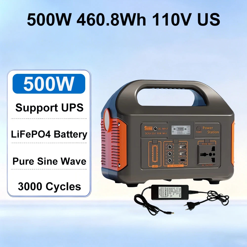 GaiaRay 500W Portable Power Station 460.8Wh LiFePO4 Generator