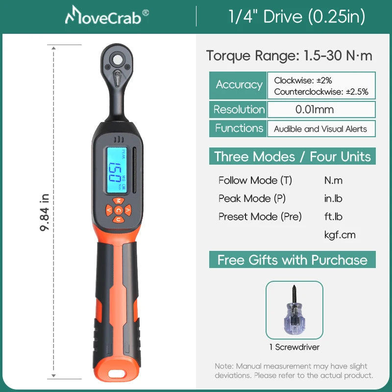 MoveCrab Digital Torque Wrench 1 to 340 Nm with LEDs