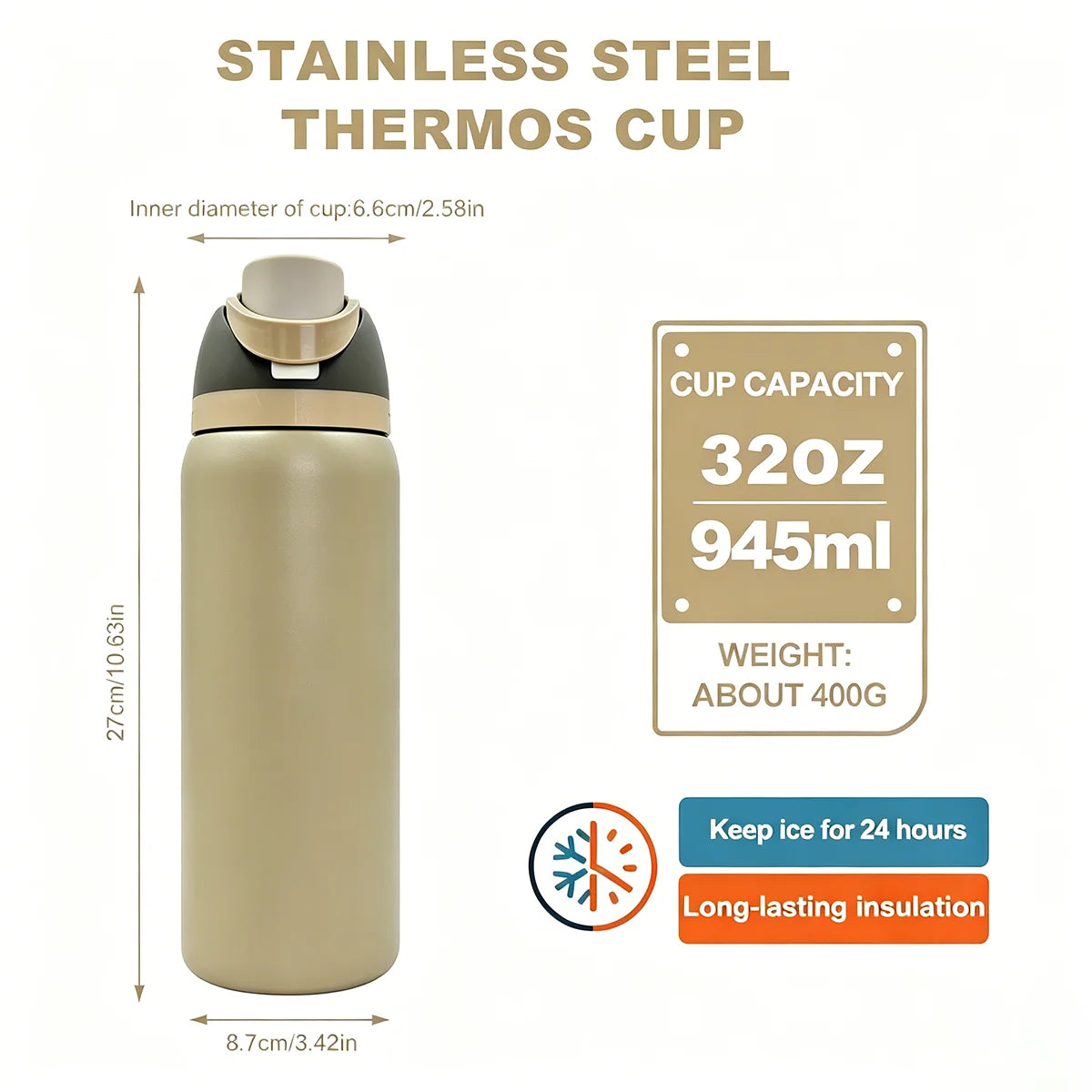 Owalaa Stainless Steel Insulated Water Bottle With Straw