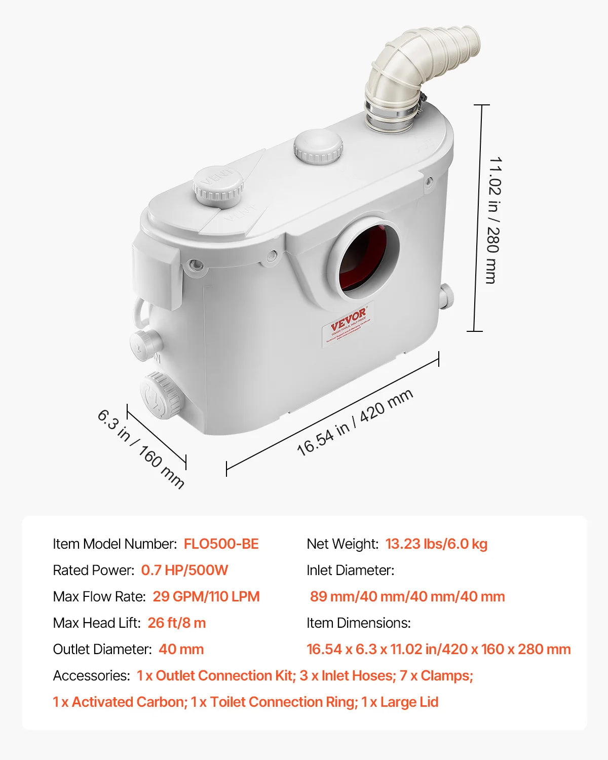 Macerator Sewerage Sump Pump FLO700 FLO900 FLO1200 Upflush