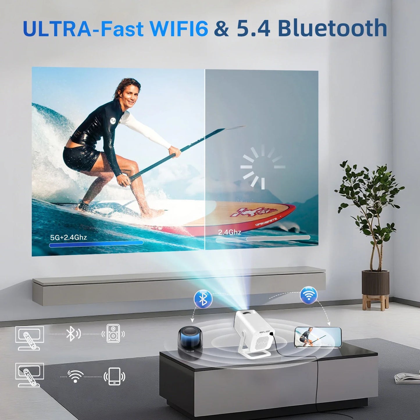 LynCast Smart Mini Projector 1080P 4K Android TV WiFi6 BT54