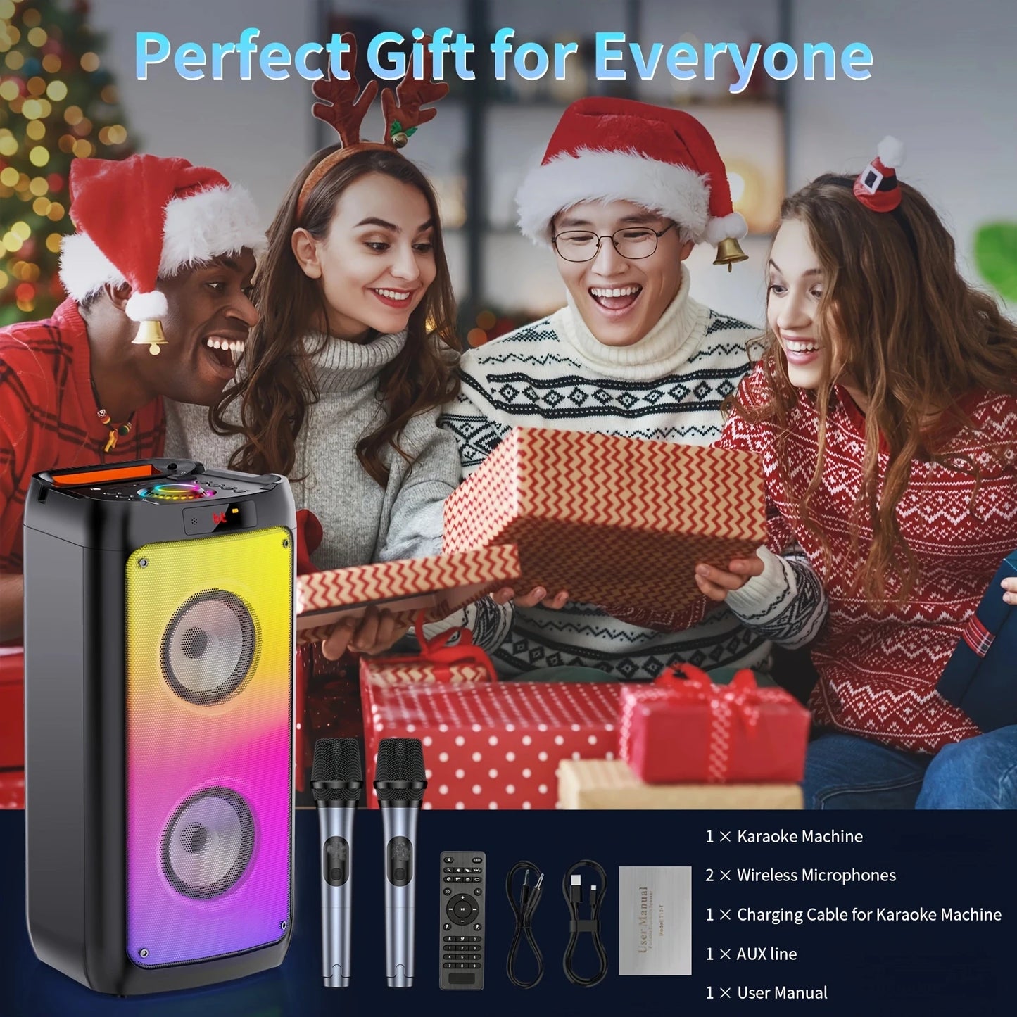 FanFun Wireless Bluetooth Karaoke Speaker With 2 Microphones