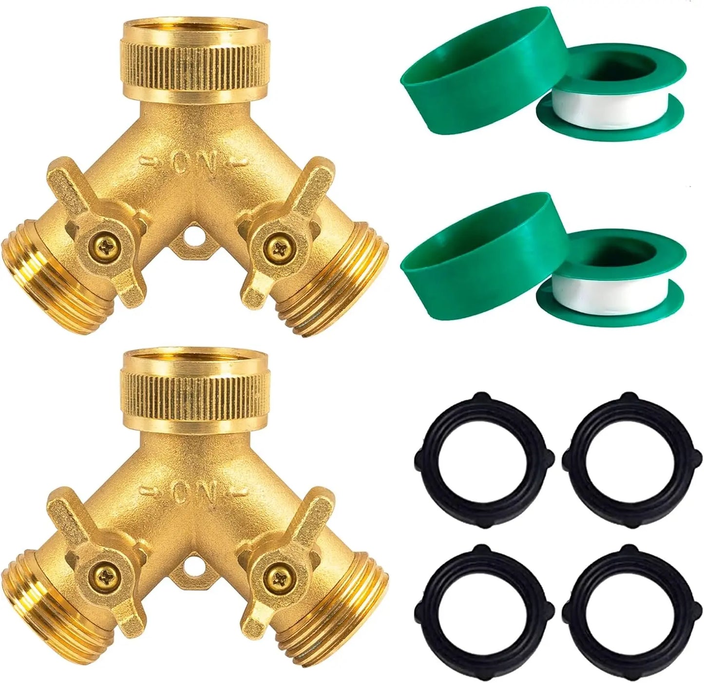 Solid Brass Garden Hose Splitter 2 Way With 2 Valves