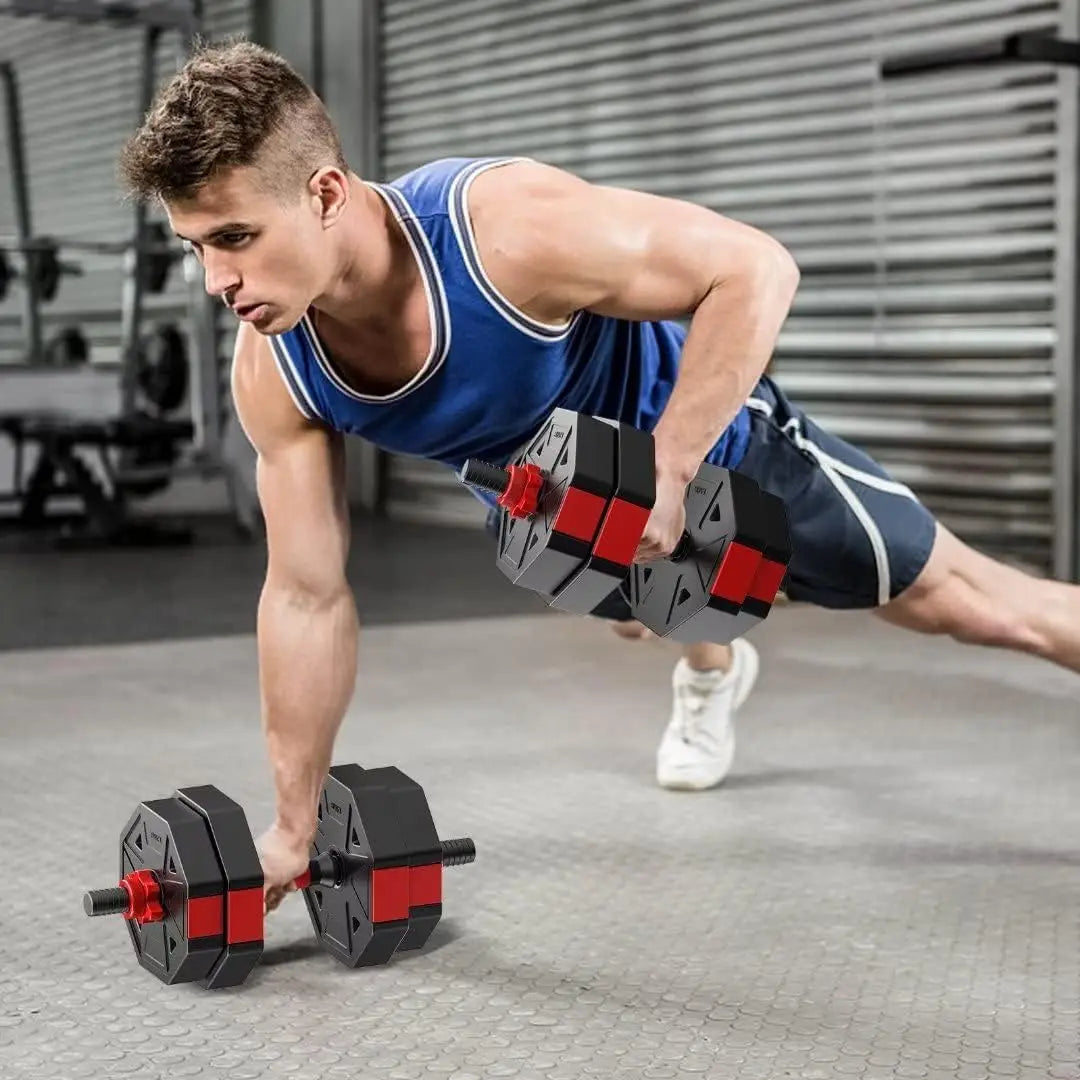 Adjustable Dumbbell To Barbell Fitness Set 44 Lbs Anti Slip Grip 3 In 1