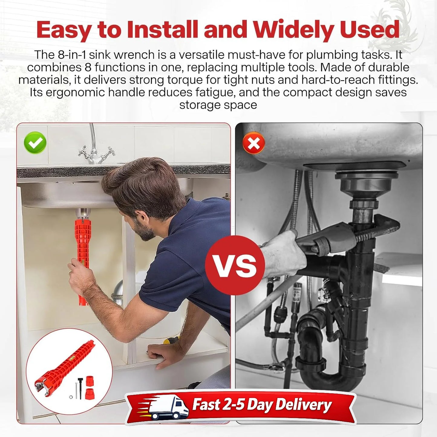 8 In 1 Plumbing Wrench Faucet Sink Installer Tool Pro