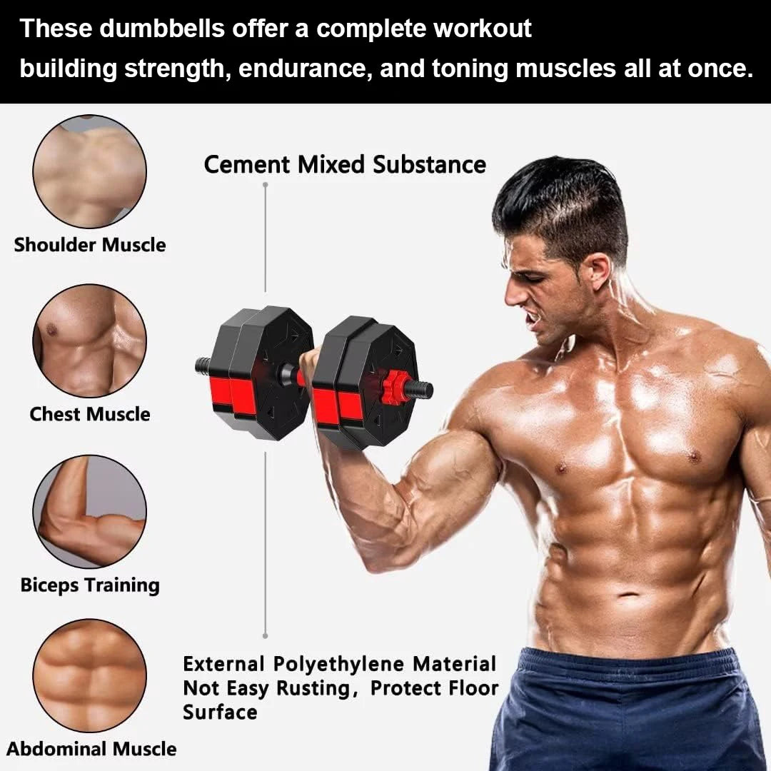 Adjustable Dumbbell To Barbell Fitness Set 44 Lbs Anti Slip Grip 3 In 1