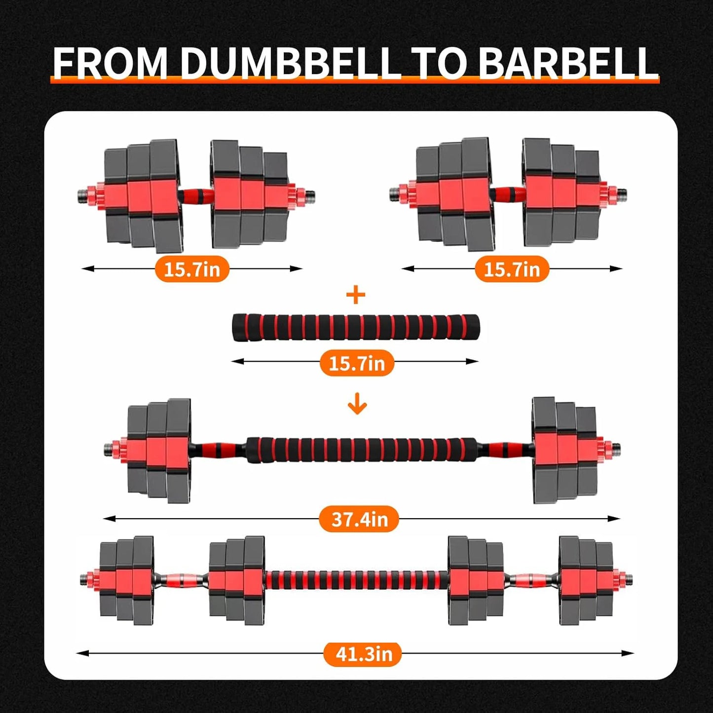 Adjustable Dumbbell To Barbell Fitness Set 44 Lbs Anti Slip Grip 3 In 1