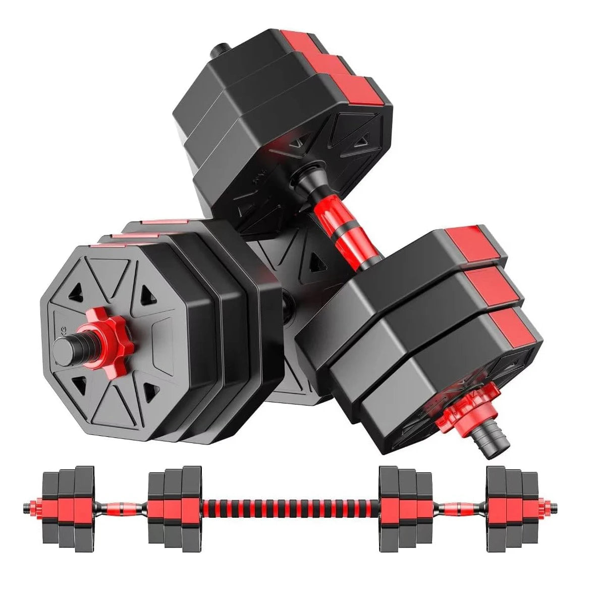 Adjustable Dumbbell To Barbell Fitness Set 44 Lbs Anti Slip Grip 3 In 1