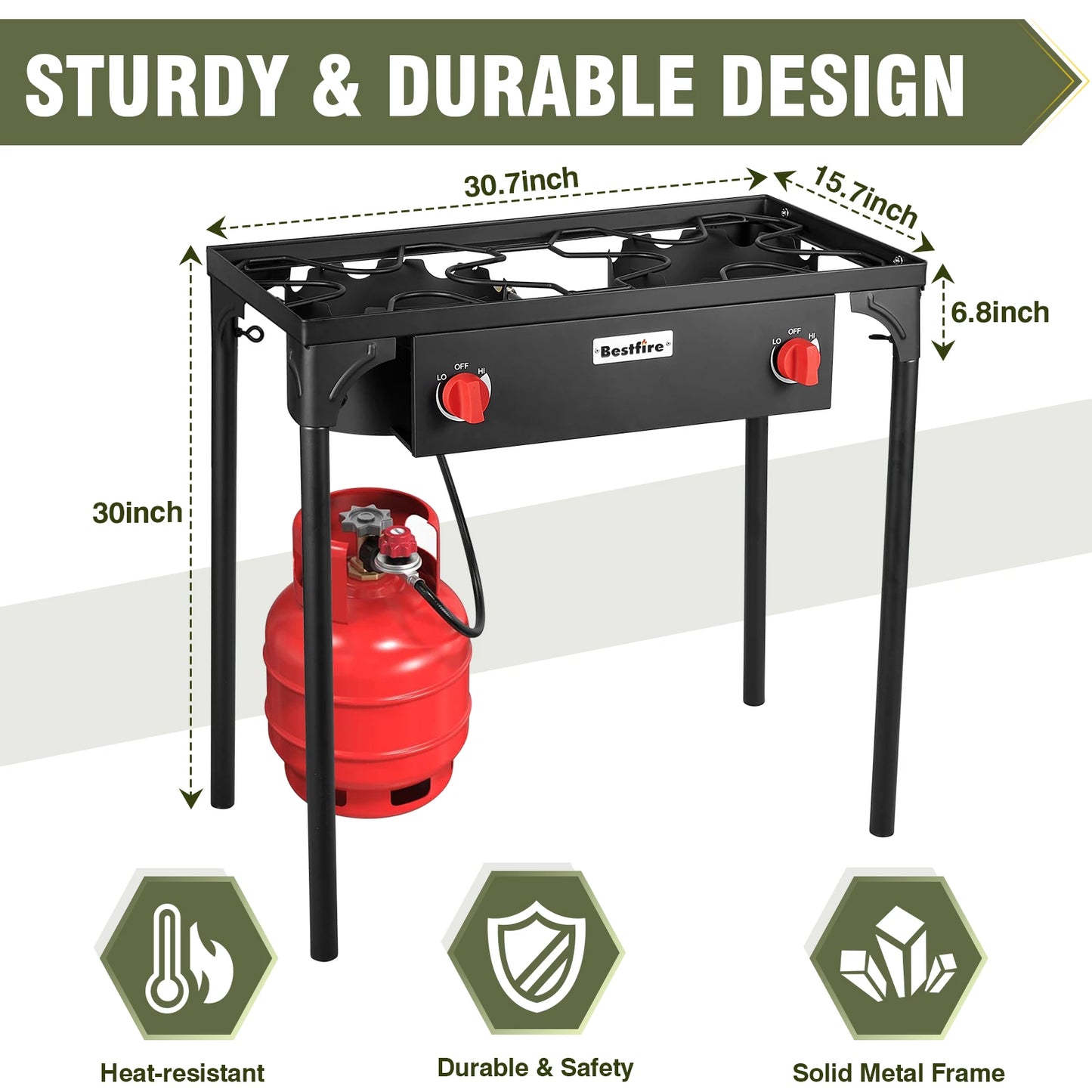 Bestfire 2 Burner Camping Stove Propane Grill 150000 BTU