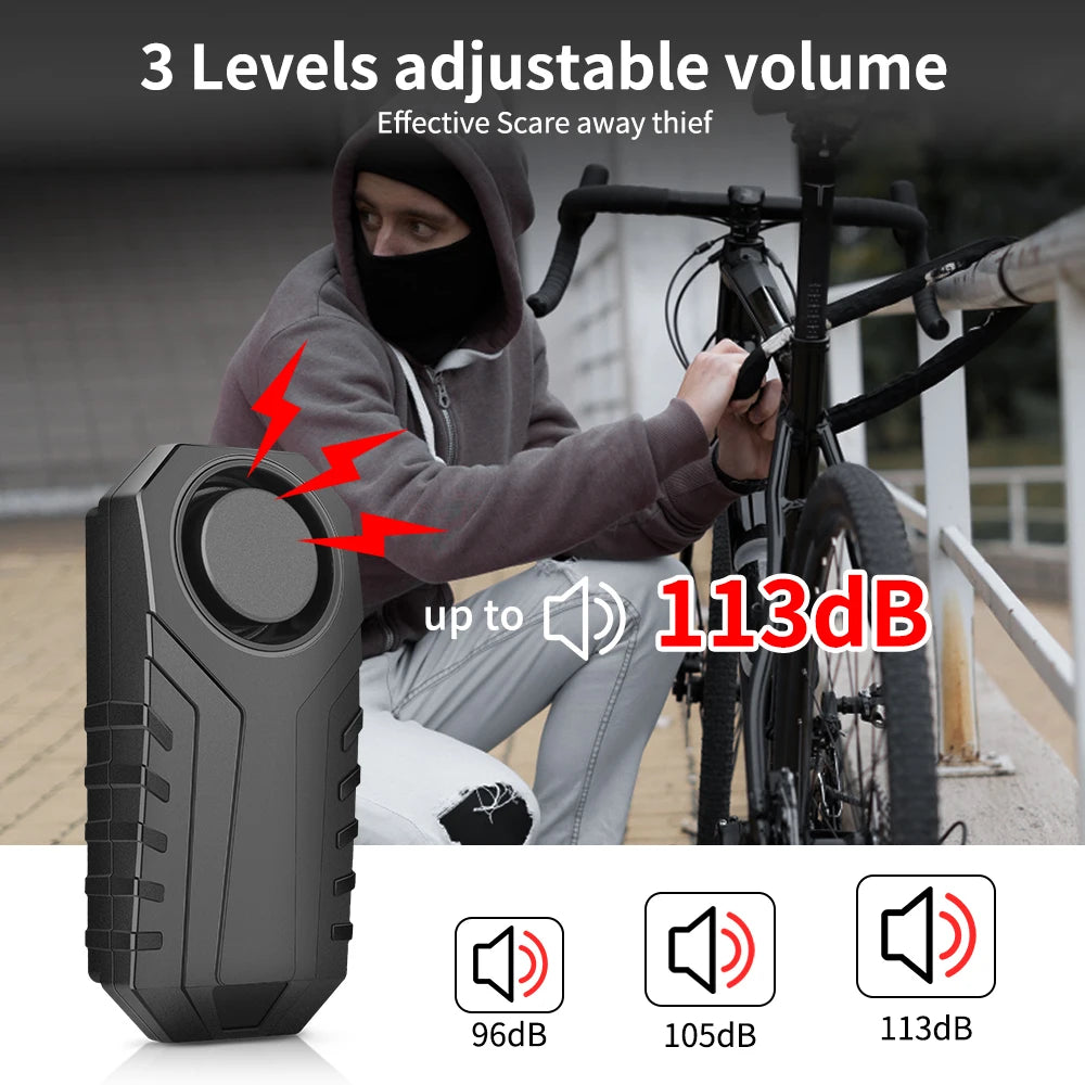 WSDCAM Wireless Bike Alarm IP65 Waterproof Vibration 113dB Anti Theft