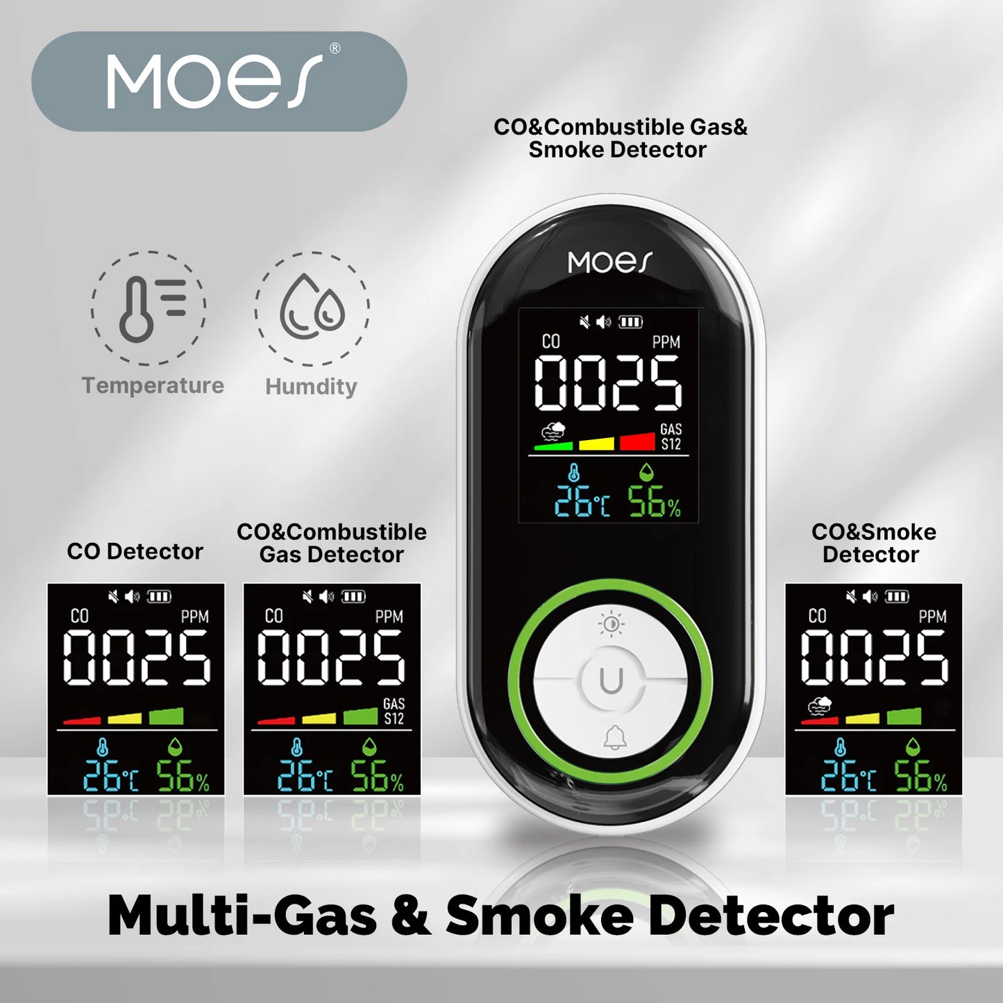 MOES CO Smoke Gas Detector Alarm Carbon Monoxide Sensor With LED Display