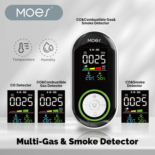 MOES CO Smoke Gas Detector Alarm Carbon Monoxide Sensor With LED Display