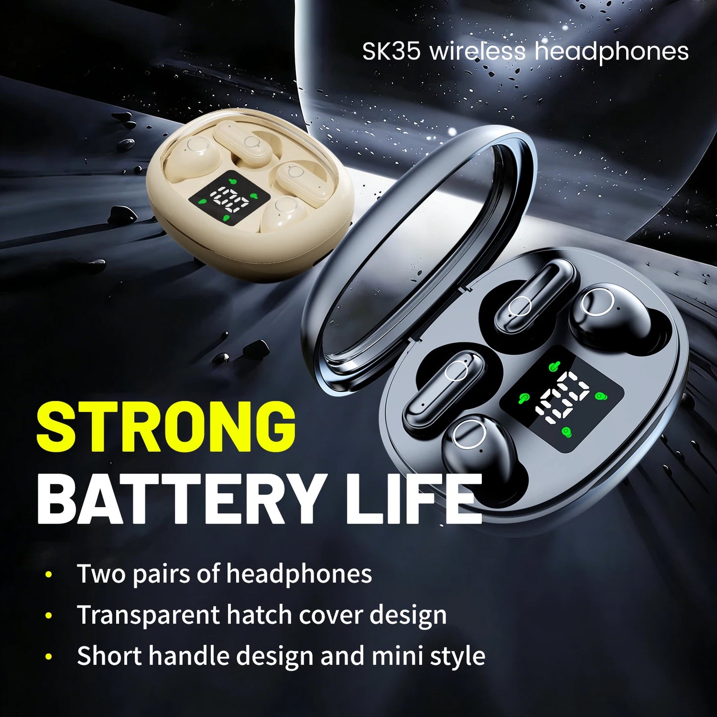 SHUKE 2in1 Wireless Bluetooth Earbuds With Noise Cancelling Battery Life