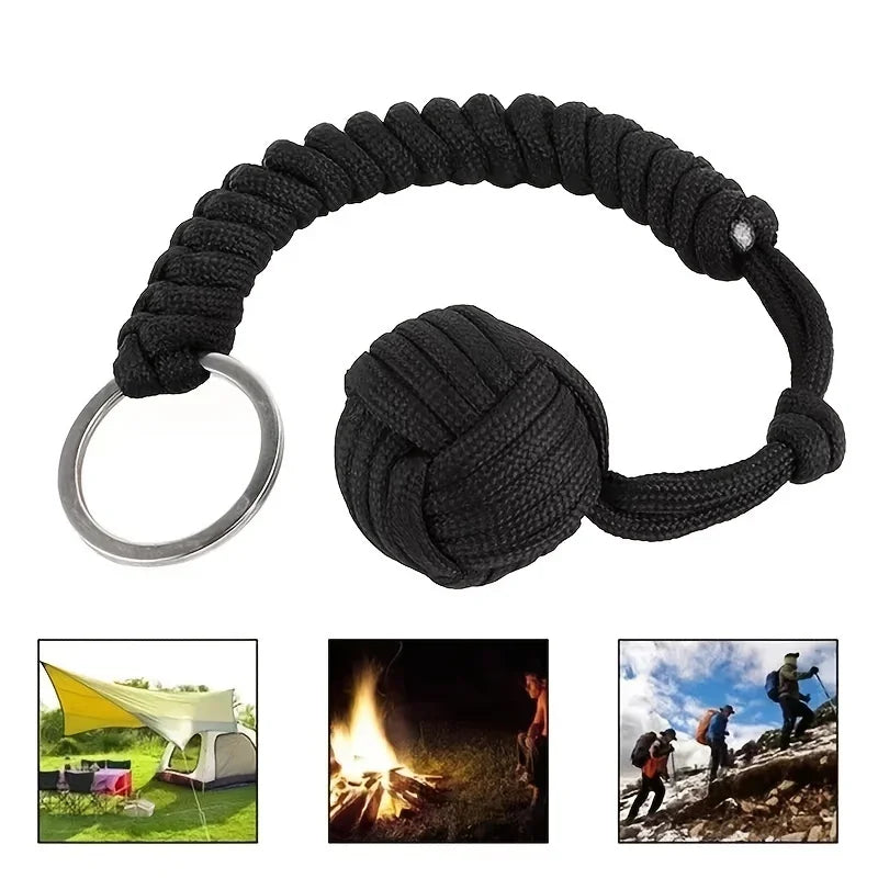 Self Defense Umbrella Rope Monkey Fist Steel Ball Lanyard Survival