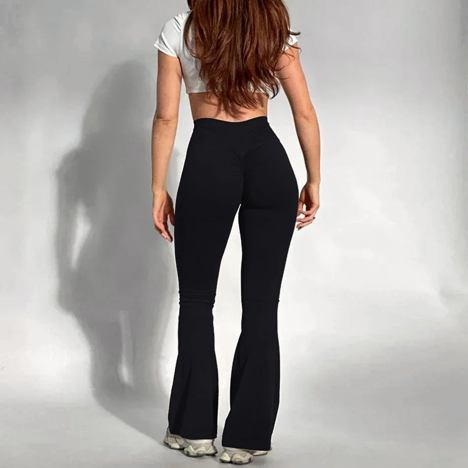 Women Yoga Flare Trousers High Waist Wide Leg With Pockets