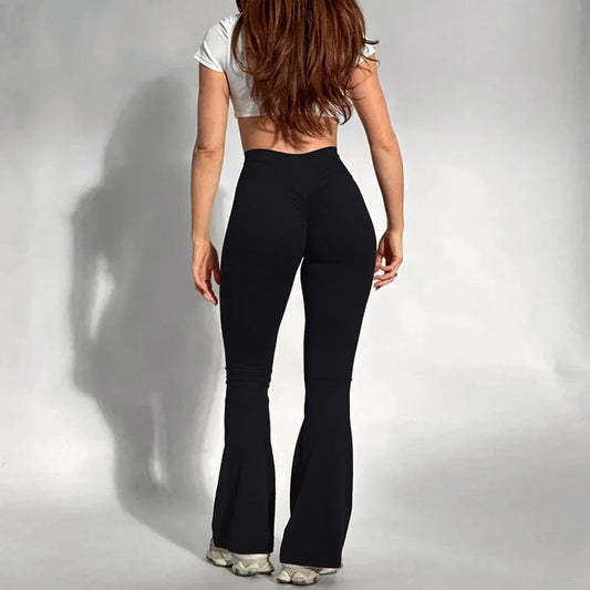 Women Yoga Flare Trousers High Waist Wide Leg With Pockets