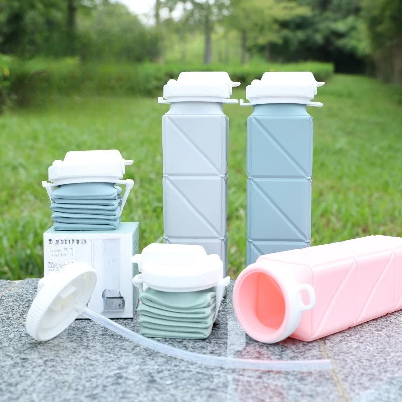 Square Foldable Silicone Mug Portable Water Bottle For Travel