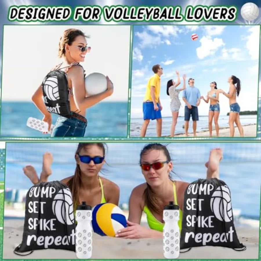 Volleyball Sports Water Bottle With Drawstring Bag Set