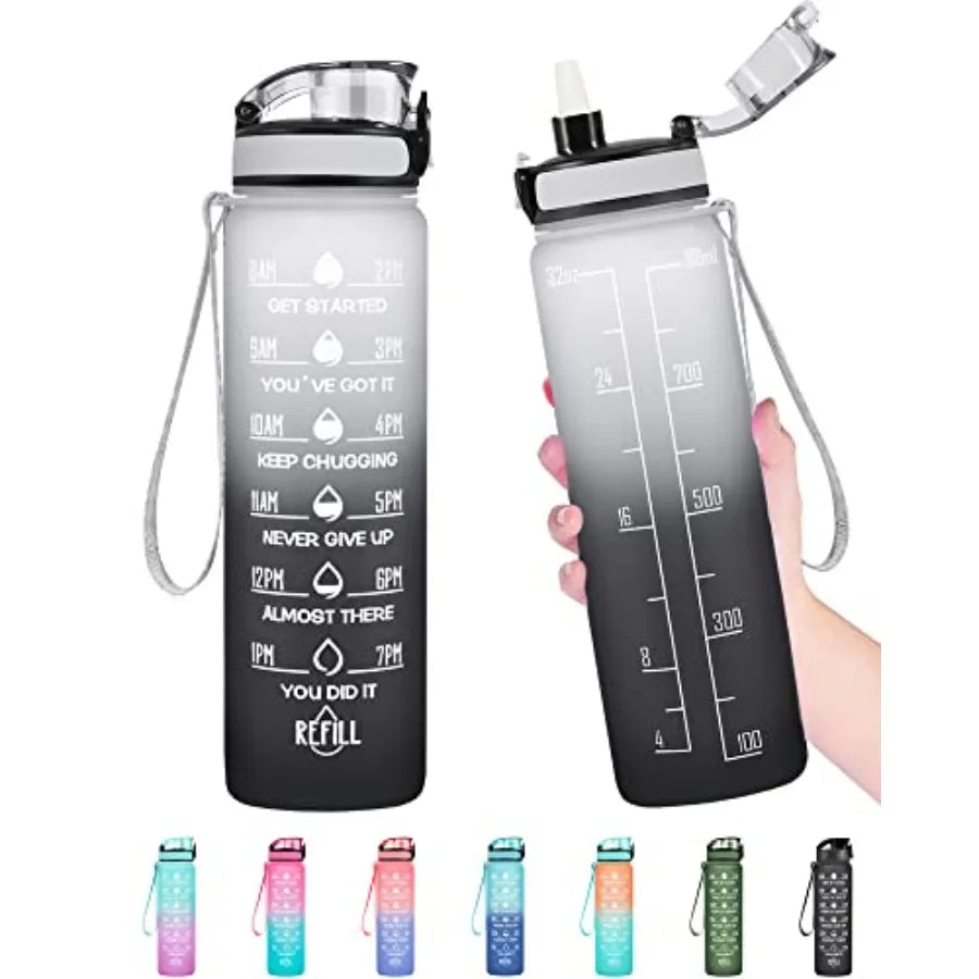 Motivational Water Bottle Leakproof BPA Free Times To Drink Straw