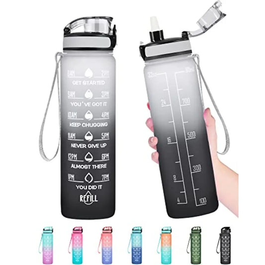 Motivational Water Bottle Leakproof BPA Free Times To Drink Straw