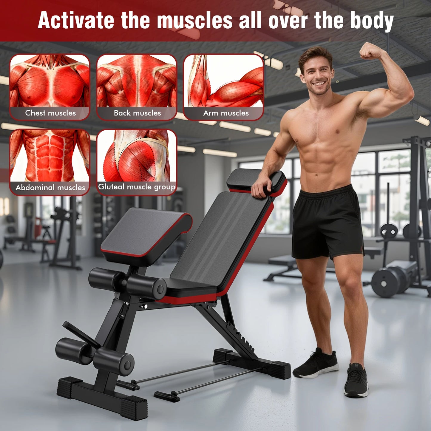 7-Level Foldable Weight Bench With Adjustable Headrest For Full Body