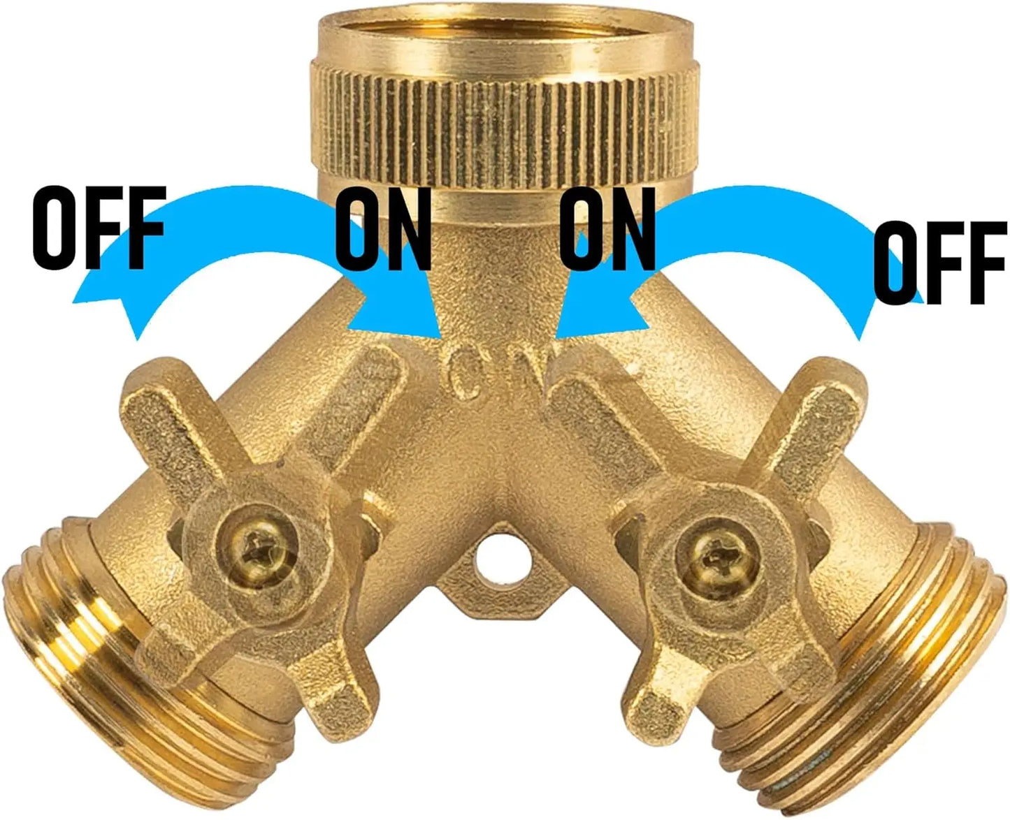 Solid Brass Garden Hose Splitter 2 Way With 2 Valves