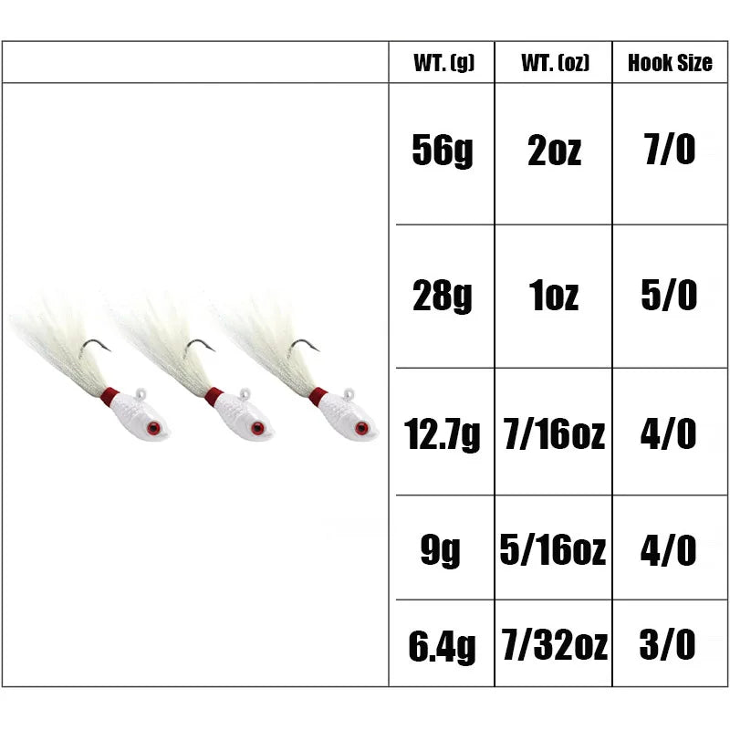 Bucktail Jig Heads Lures 3 Pcs Saltwater Freshwater Walleye Bass