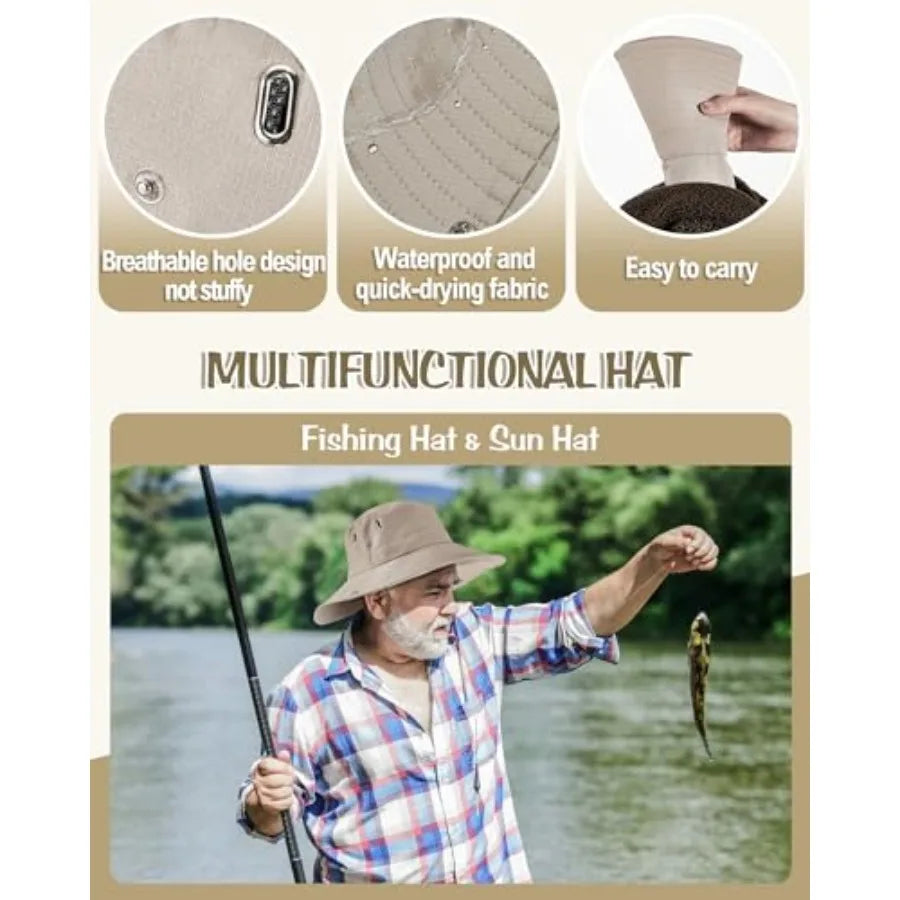 Men's Fishing Vest And Sun Hat Set With Multi Pocket