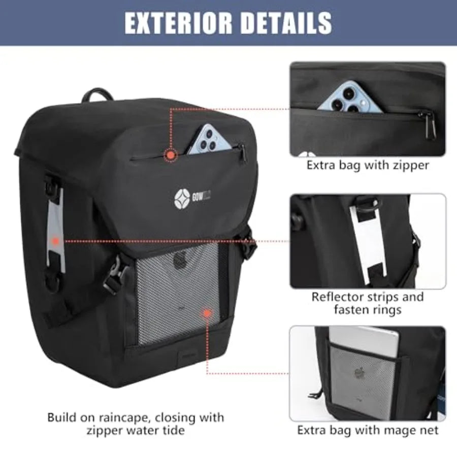 Waterproof Bike Pannier Bag With Laptop Sleeve And Reflective Strips