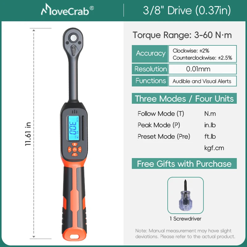 MoveCrab Digital Torque Wrench 1 to 340 Nm with LEDs