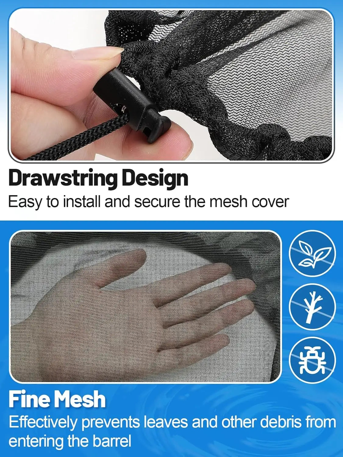 Rain Barrel Mesh Cover Kit With Drawstring For Outdoor Use