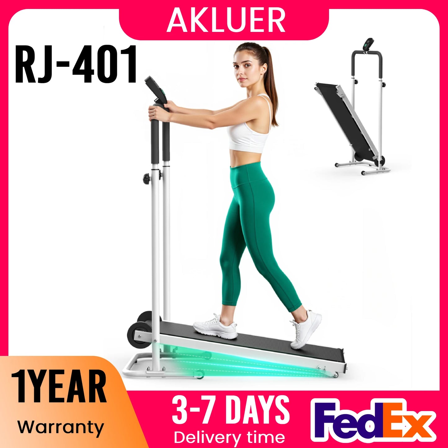 AKLUER Non-Electric Treadmill With Dual Flywheels And Fixed Incline