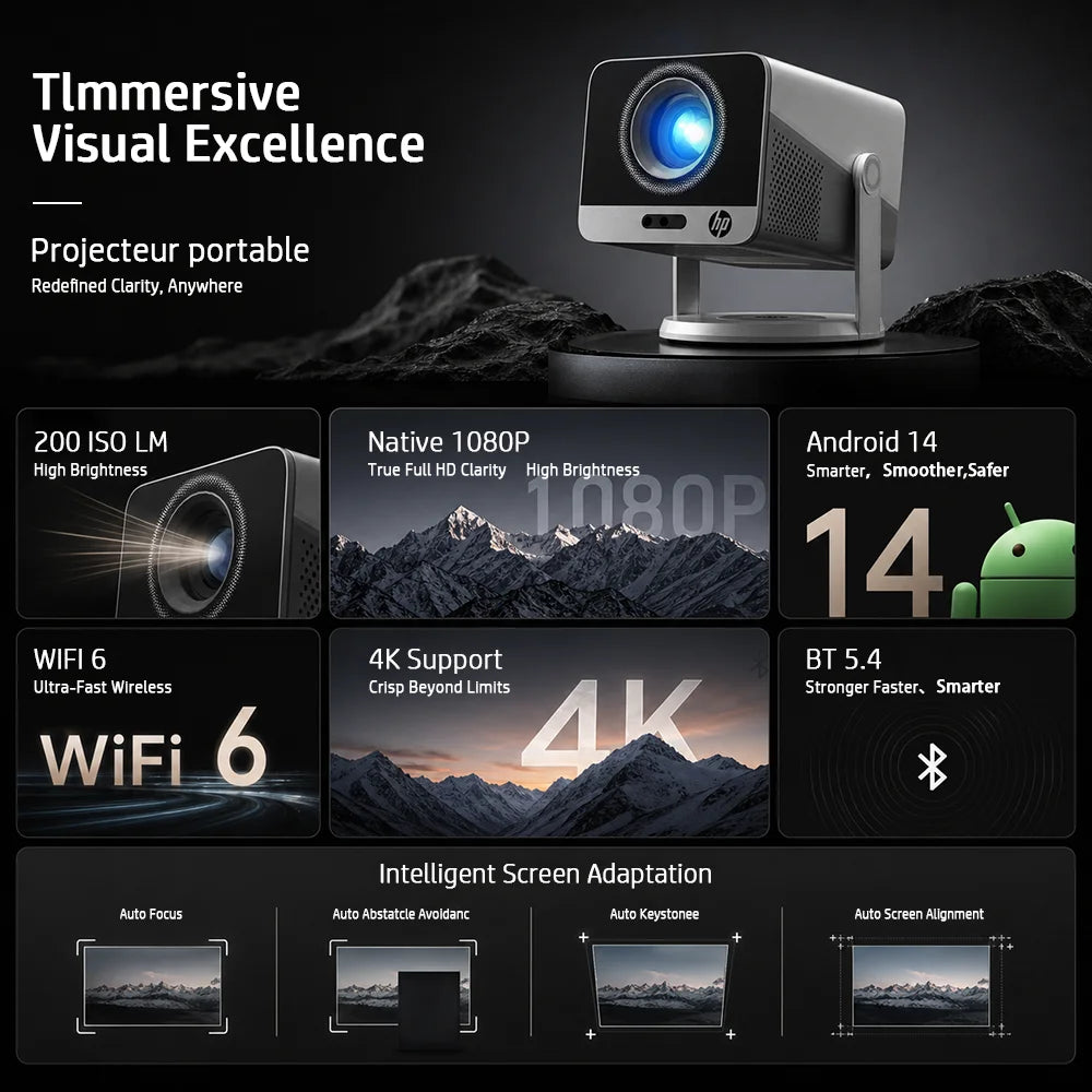 HP 1080P Full HD Portable Projector With WiFi Mirroring 4K