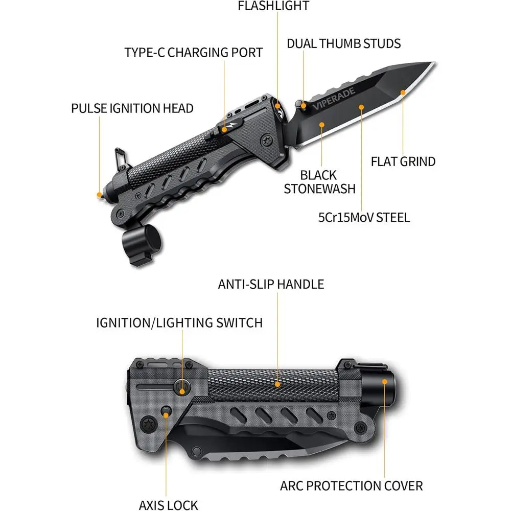 Survival Multitool With Folding Knife, LED Flashlight, Hand Crank Generator