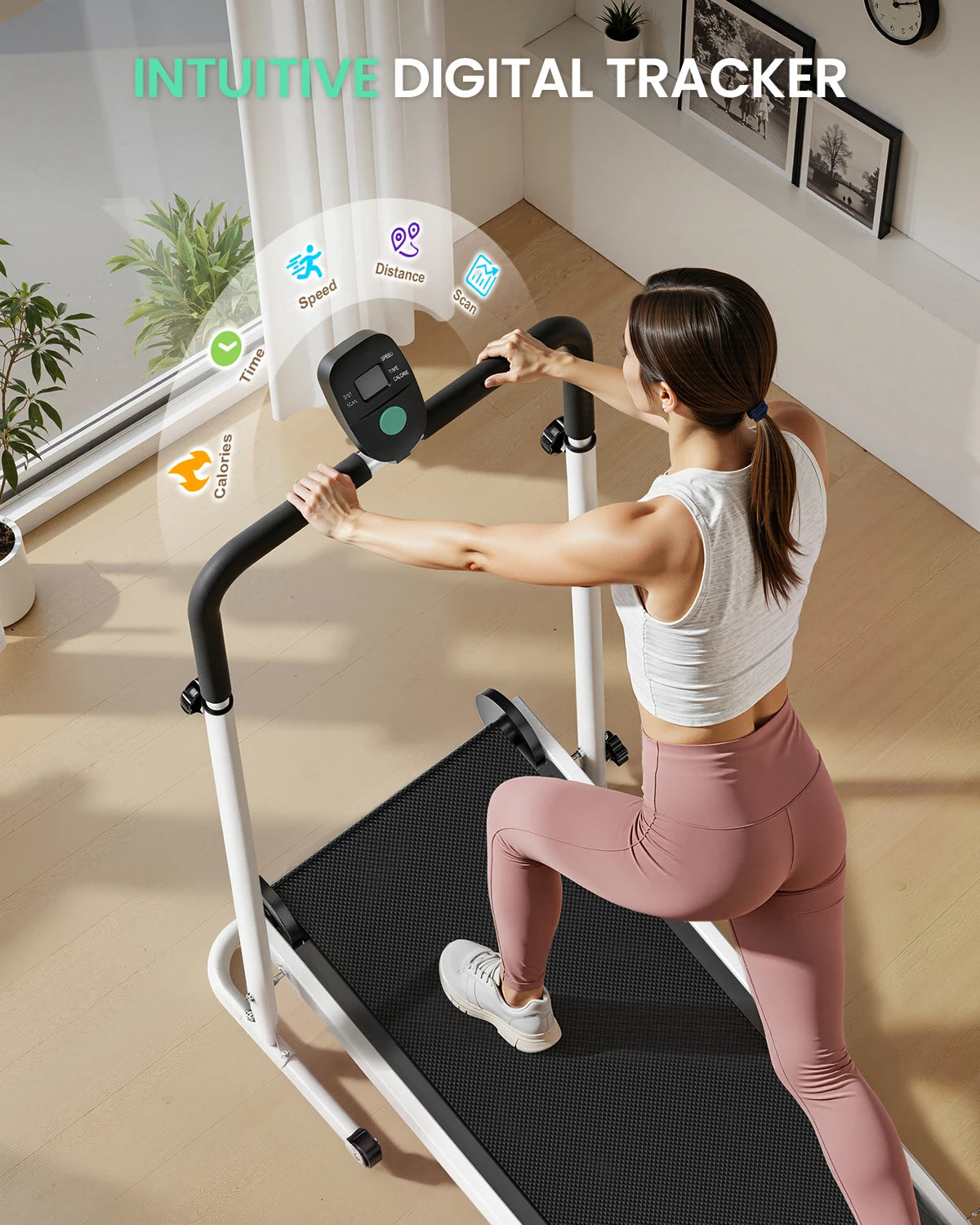 AKLUER Non-Electric Treadmill With Dual Flywheels And Fixed Incline