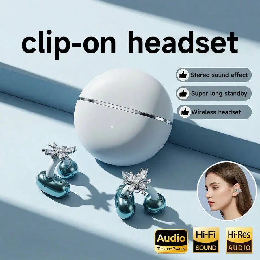 VIKEFON Butterfly Clip-On Open-Ear Bluetooth Earphones
