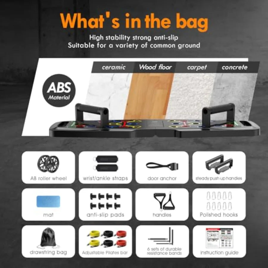 Push Up Board Home Gym Fitness Kit With Resistance Bands