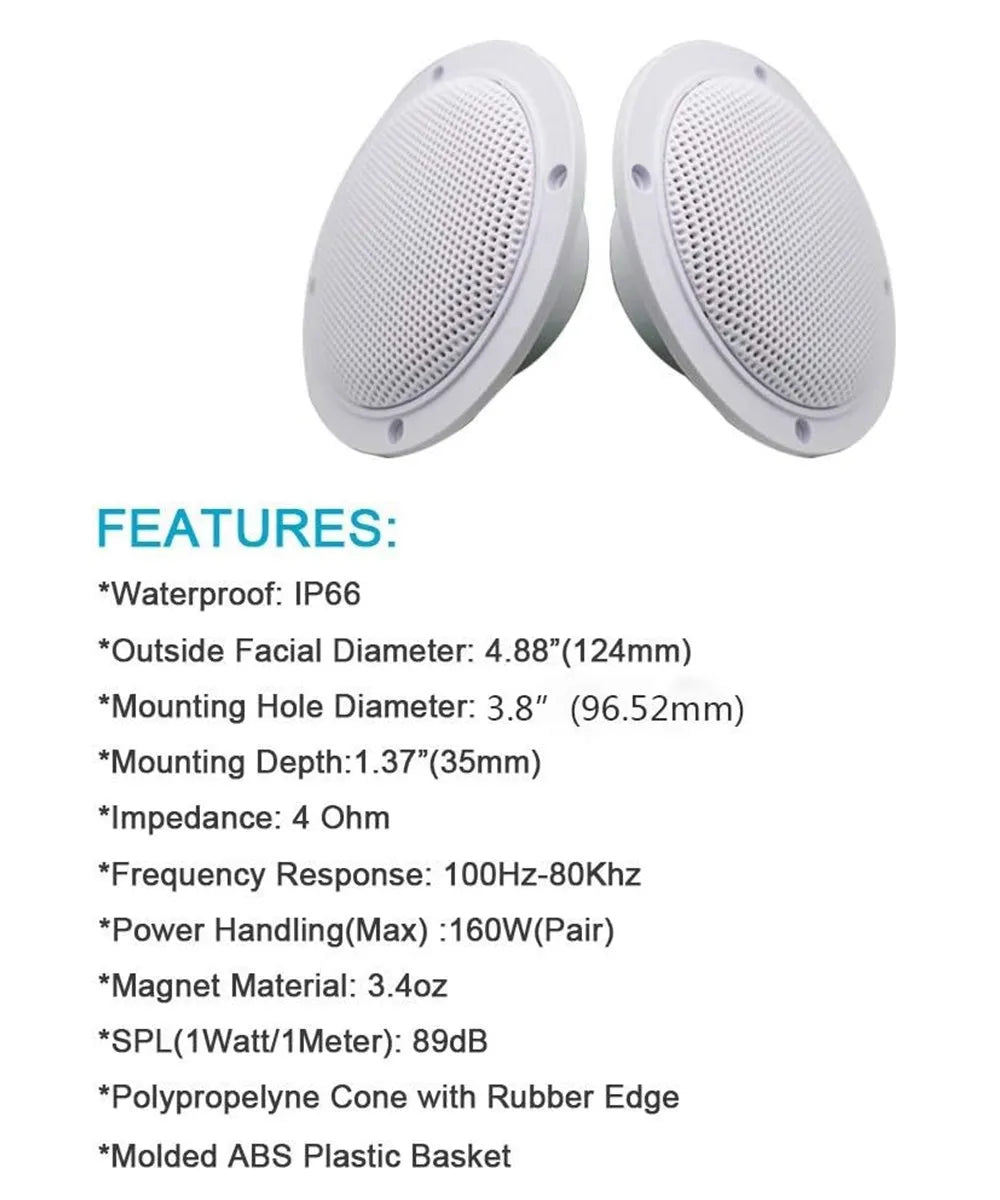 Herdio 160W In Wall Waterproof Ceiling Speaker Surround Sound