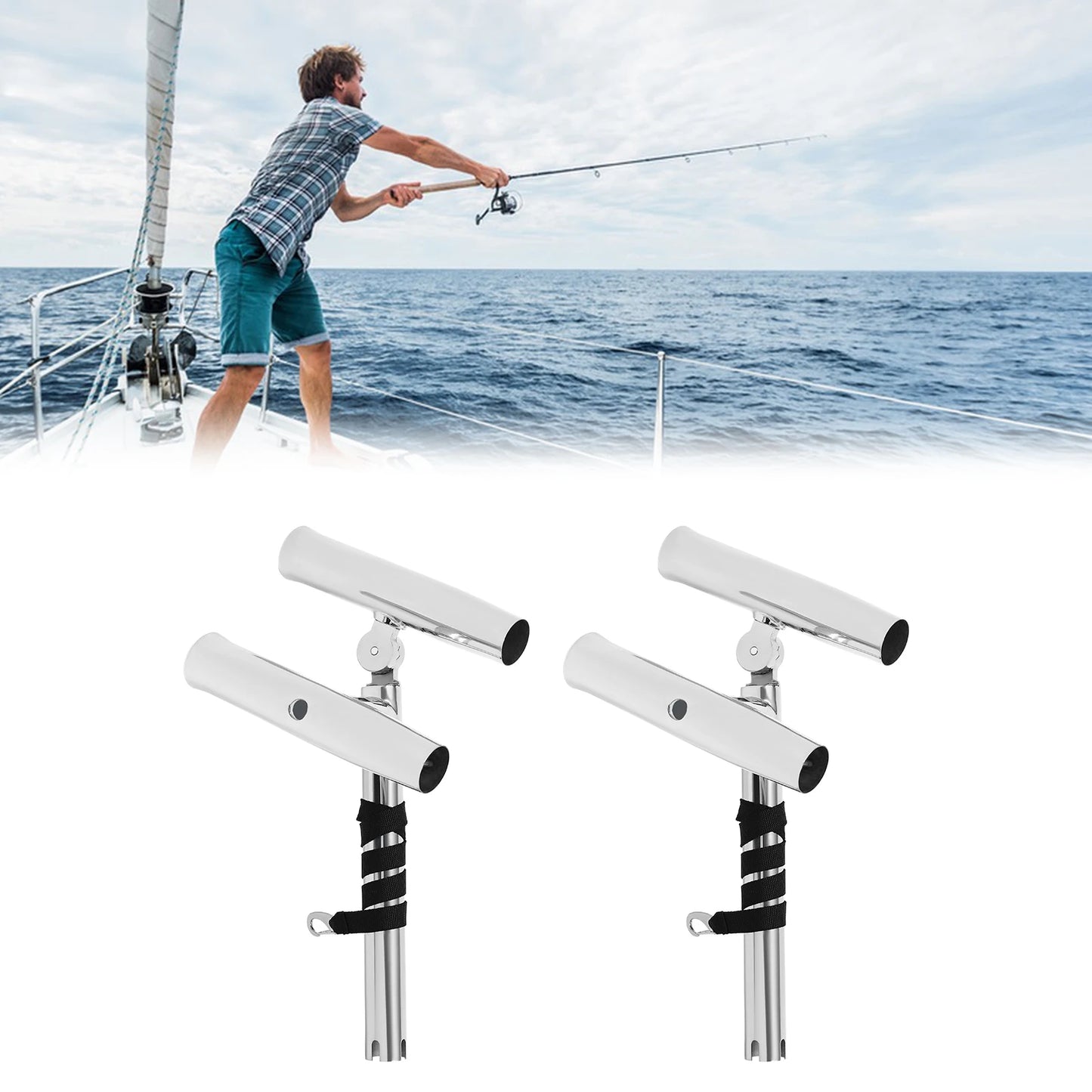 Dual Fishing Rod Holder Stainless Steel Double Head Rail Mount