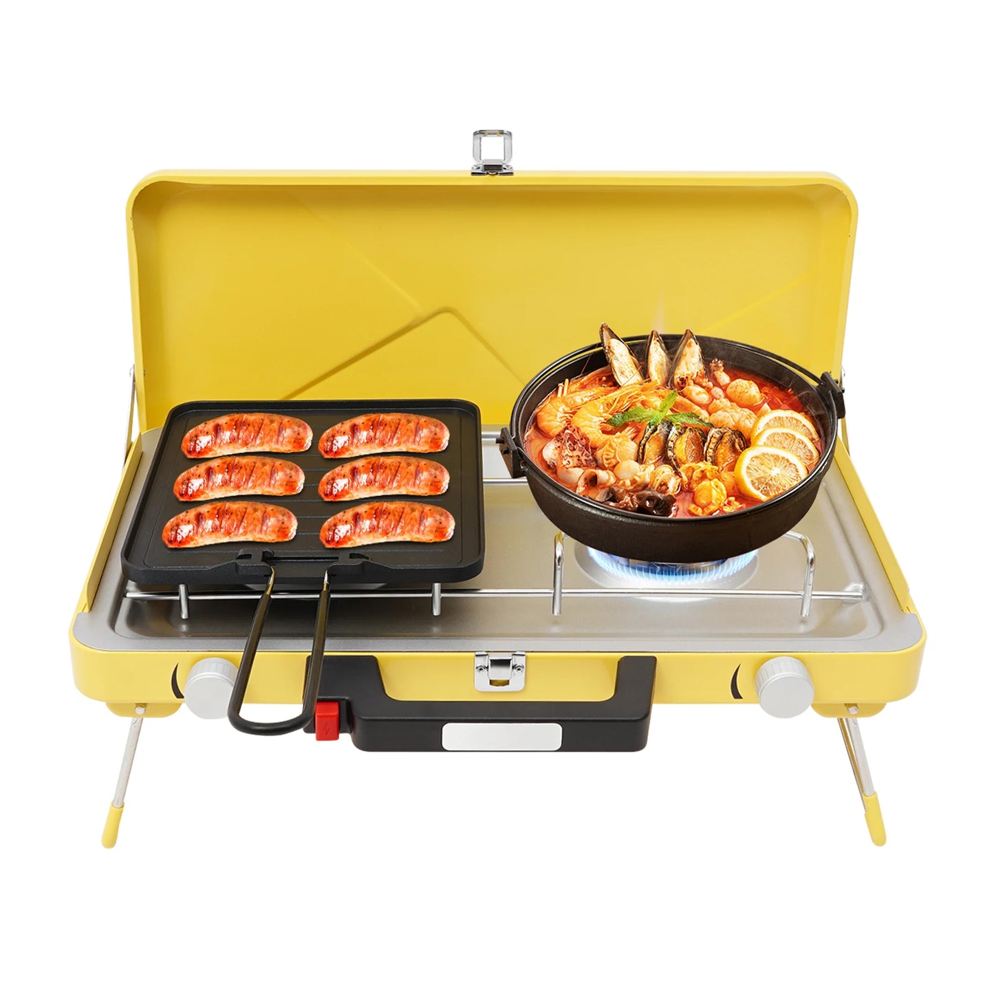 Portable Outdoor Gas Stove Two Burners 3500W With Windshield