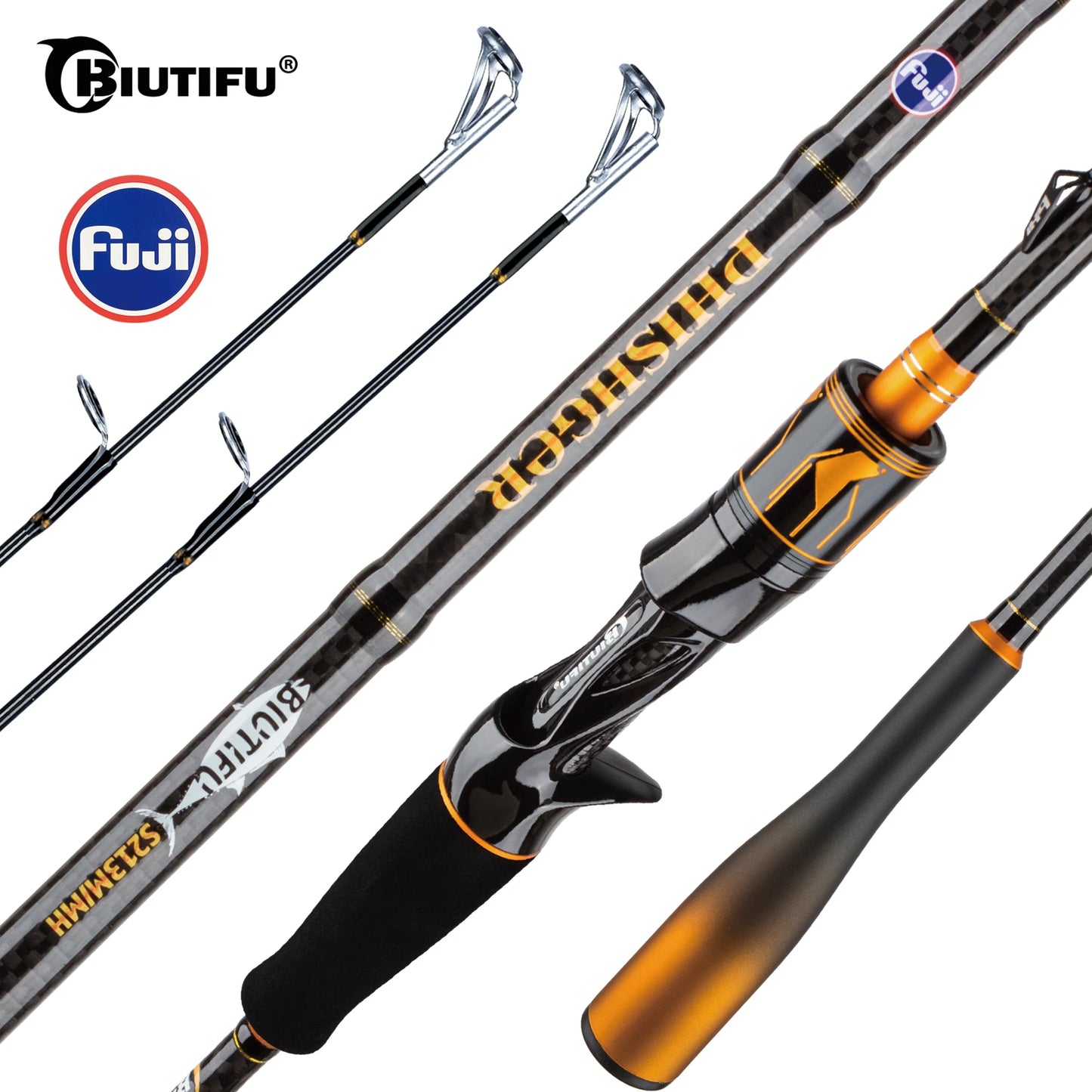 BIUTIFU Spinning Baitcasting Rod With Fuji Guides Two Tips