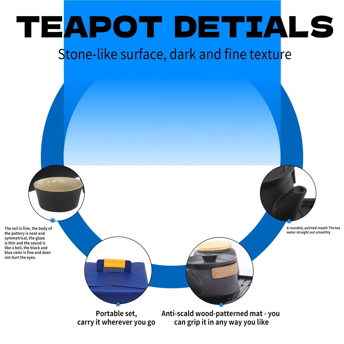 Portable Travel Tea Set For Outdoor Brewing With Four Cups