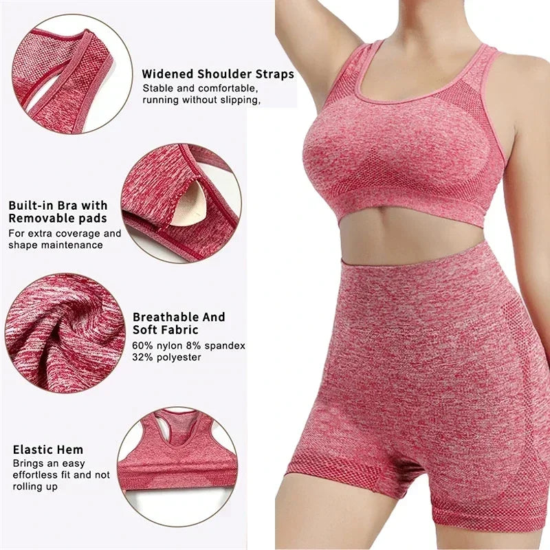 Yoga Set Women Sports Bra Shorts Leggings Seamless Workout Wear