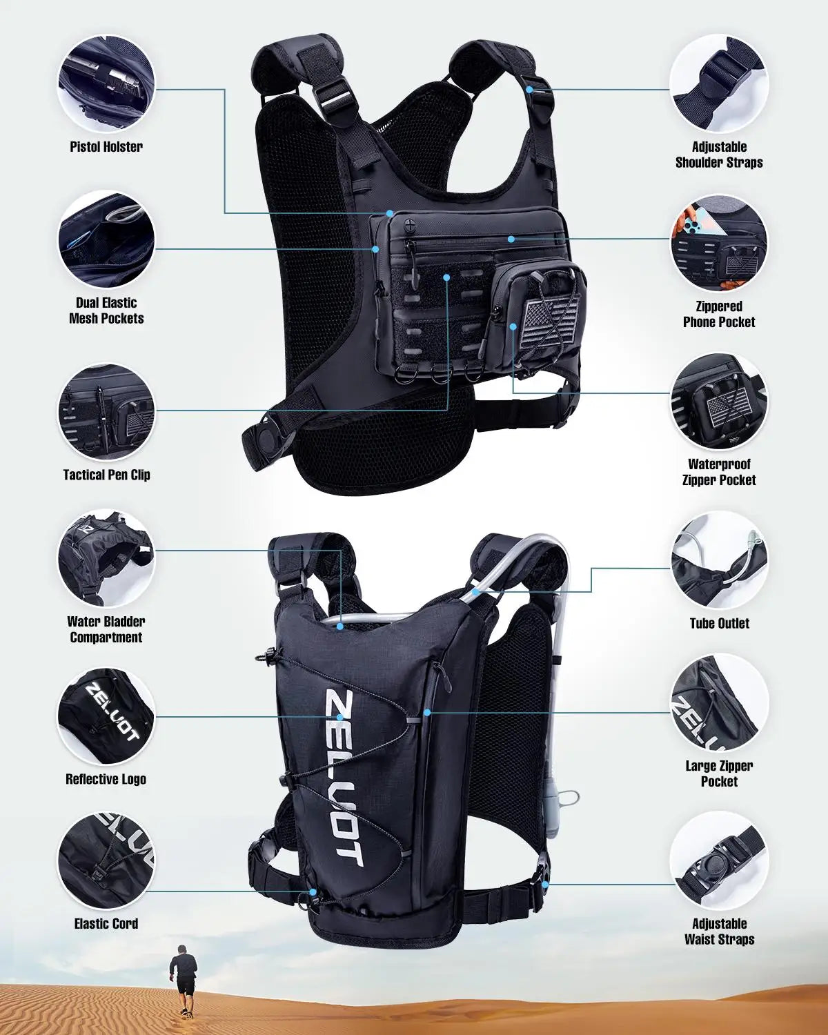 Lightweight Running Chest Pack Hydration Backpack For Men Women