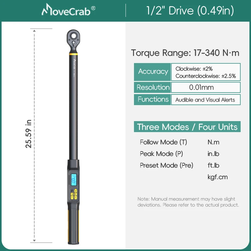 MoveCrab Digital Torque Wrench 1 to 340 Nm with LEDs