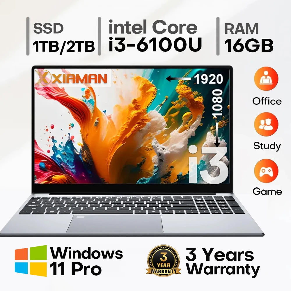 Xiaman Intel Core i3 Laptop Windows 11 Pro SSD Storage