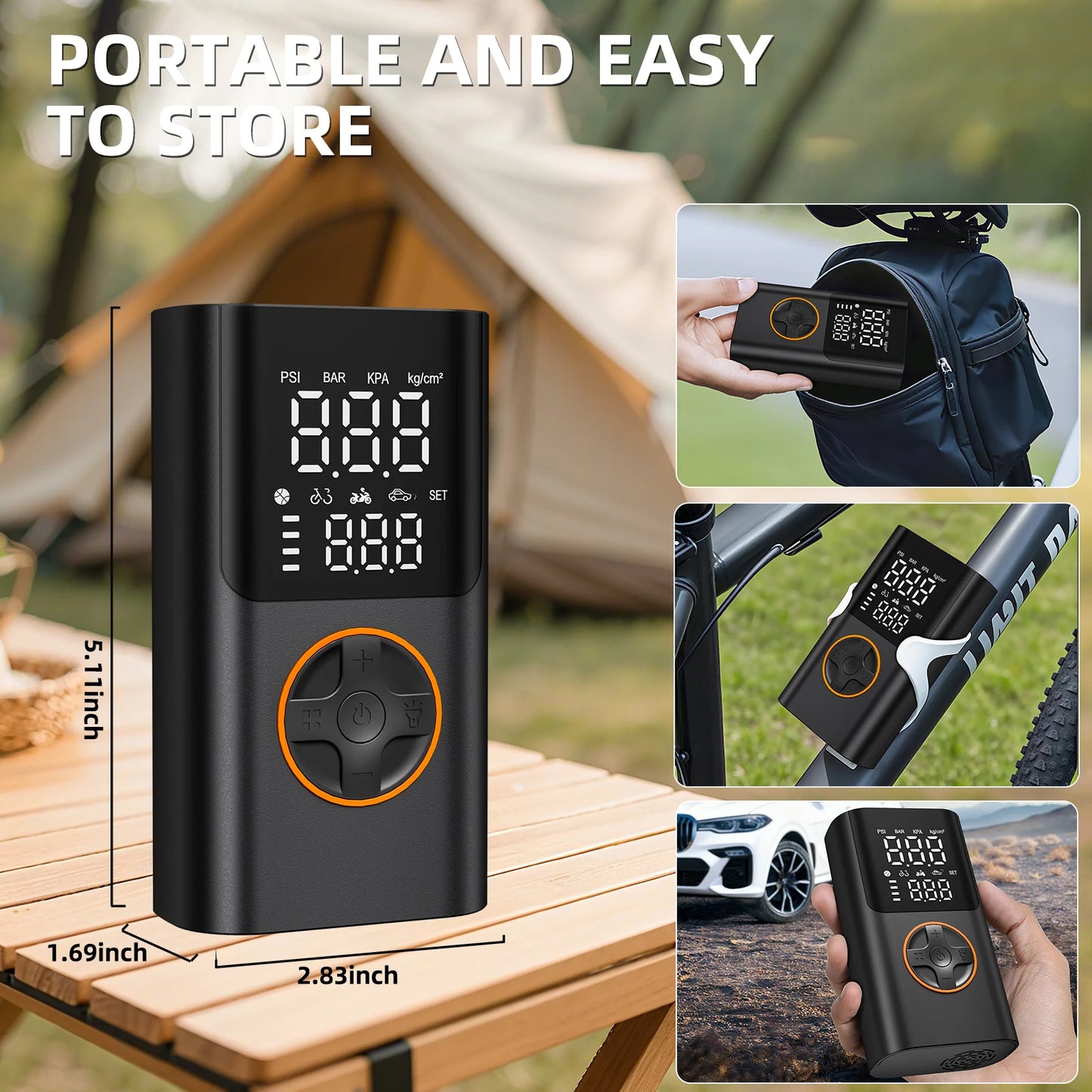 Portable Tire Inflator With Power Bank 150 PSI LED Light