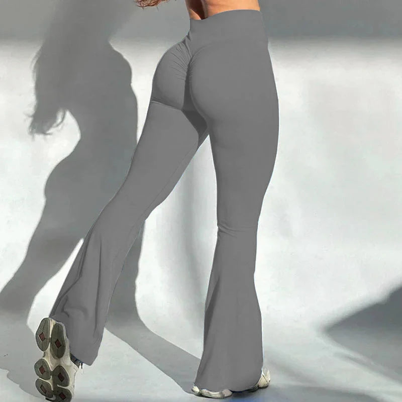 Women Yoga Flare Trousers High Waist Wide Leg With Pockets