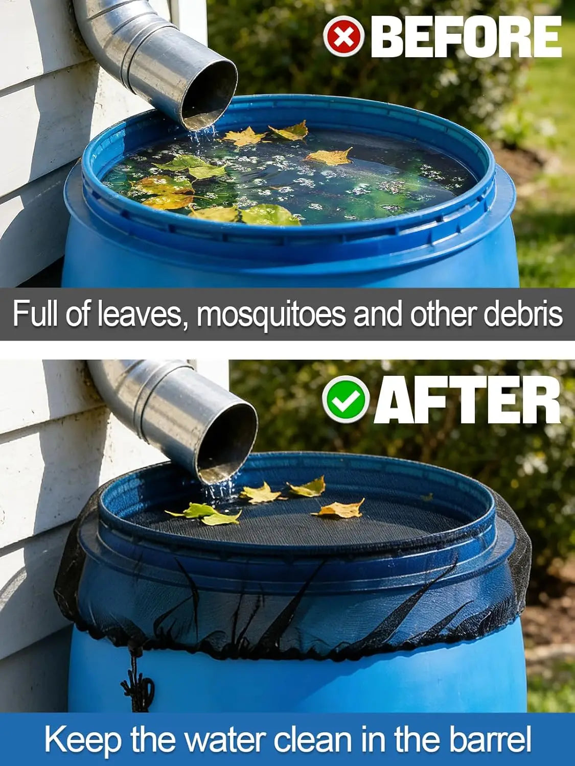 Rain Barrel Mesh Cover Kit With Drawstring For Outdoor Use